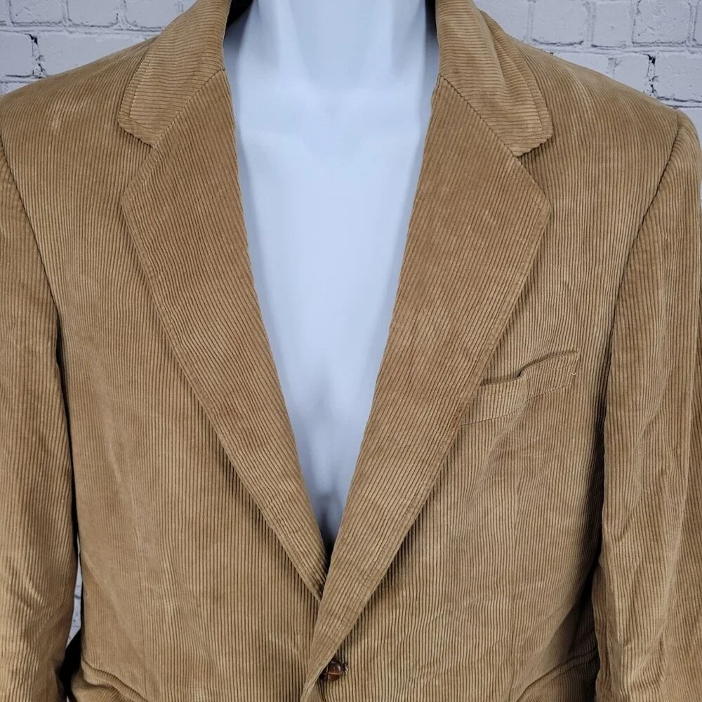VTG Jordache Tan 100% Cotton Corduroy Double Vented Notch Blazer Jacket Size 42R